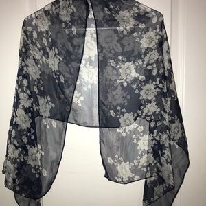 Black and White Chiffon Wrap with Abstract Design